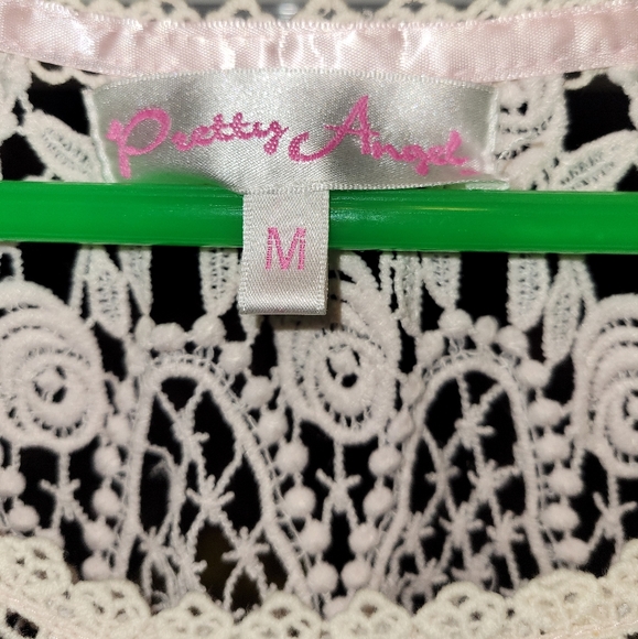 Pretty Angel Crochet Bodice Balloon Hem White Dressy Blouse Sz. Small - Picture 4 of 5